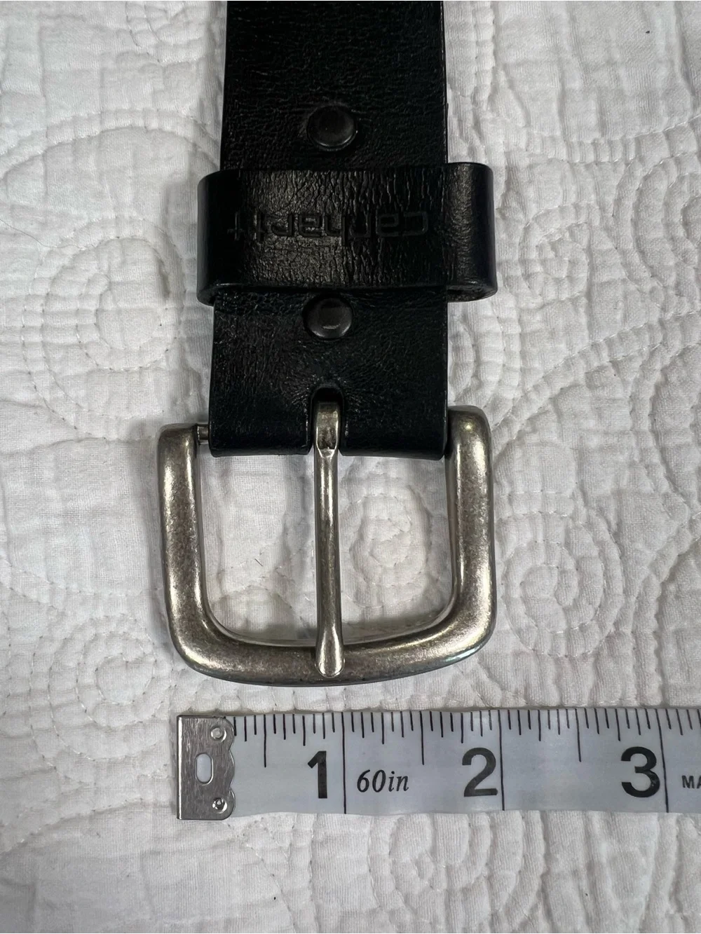 Carhartt Journeyman Black Genuine Leather Belt Size 36 Silver Buckle 1.5” 2201